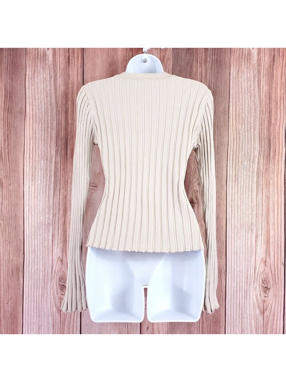 Dissh Womens Small Ada Stone Knit Beige Long Sleeve Ribbed Pullover Sweater Top - Picture 5 of 12